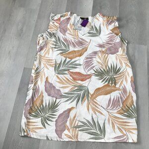 TAHARI 100% LINEN FLORAL SLEEVELESS LEAF MOTIF SHIFT DRESS 3X